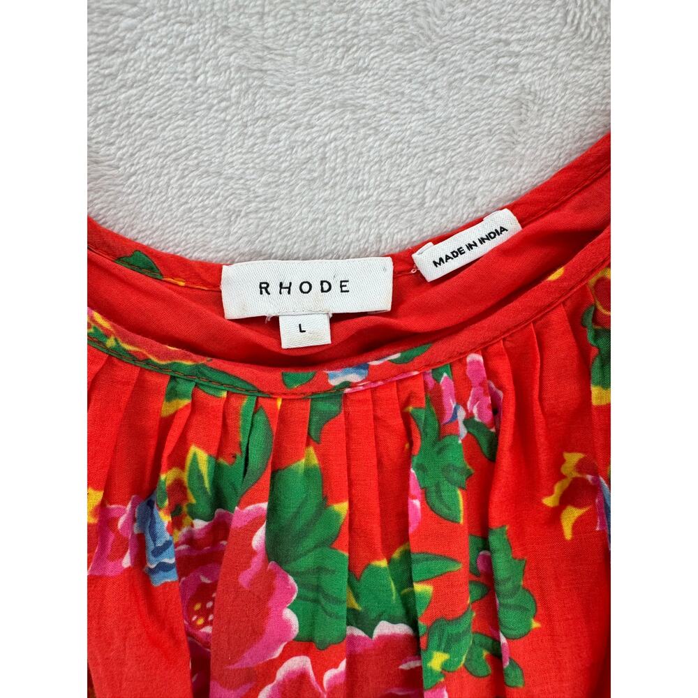 Rhode Red Lea Floral Sleeveless Dress Tie Waist Cotton Twirl Large Sundress L - Picture 7 of 10